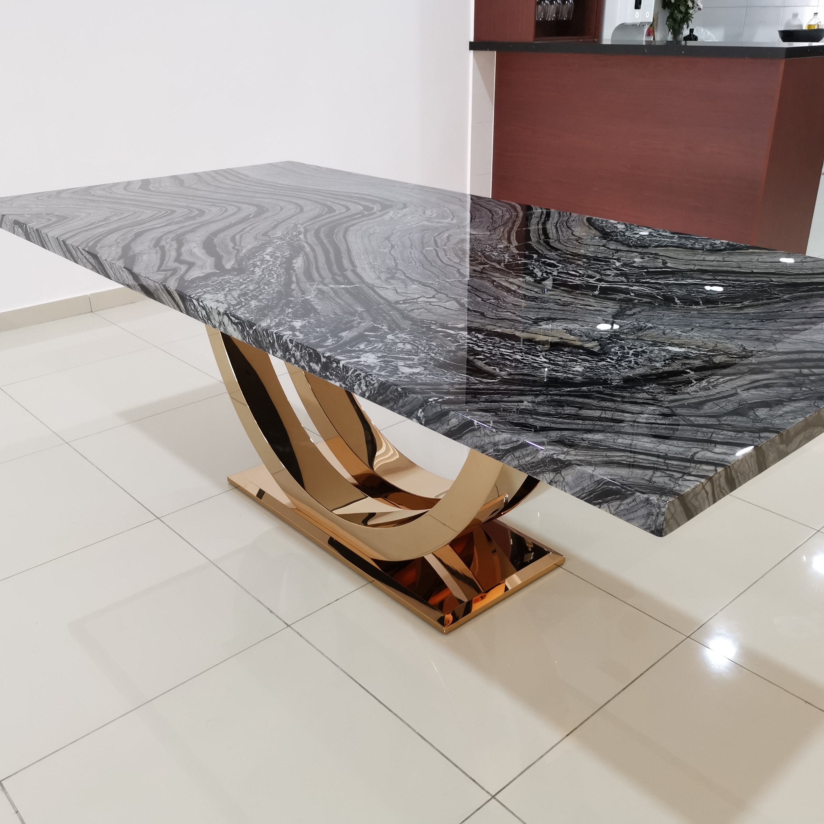 Vanna Antique Wood | Marble Dining Table | Decasa Marble Marble Dining Table