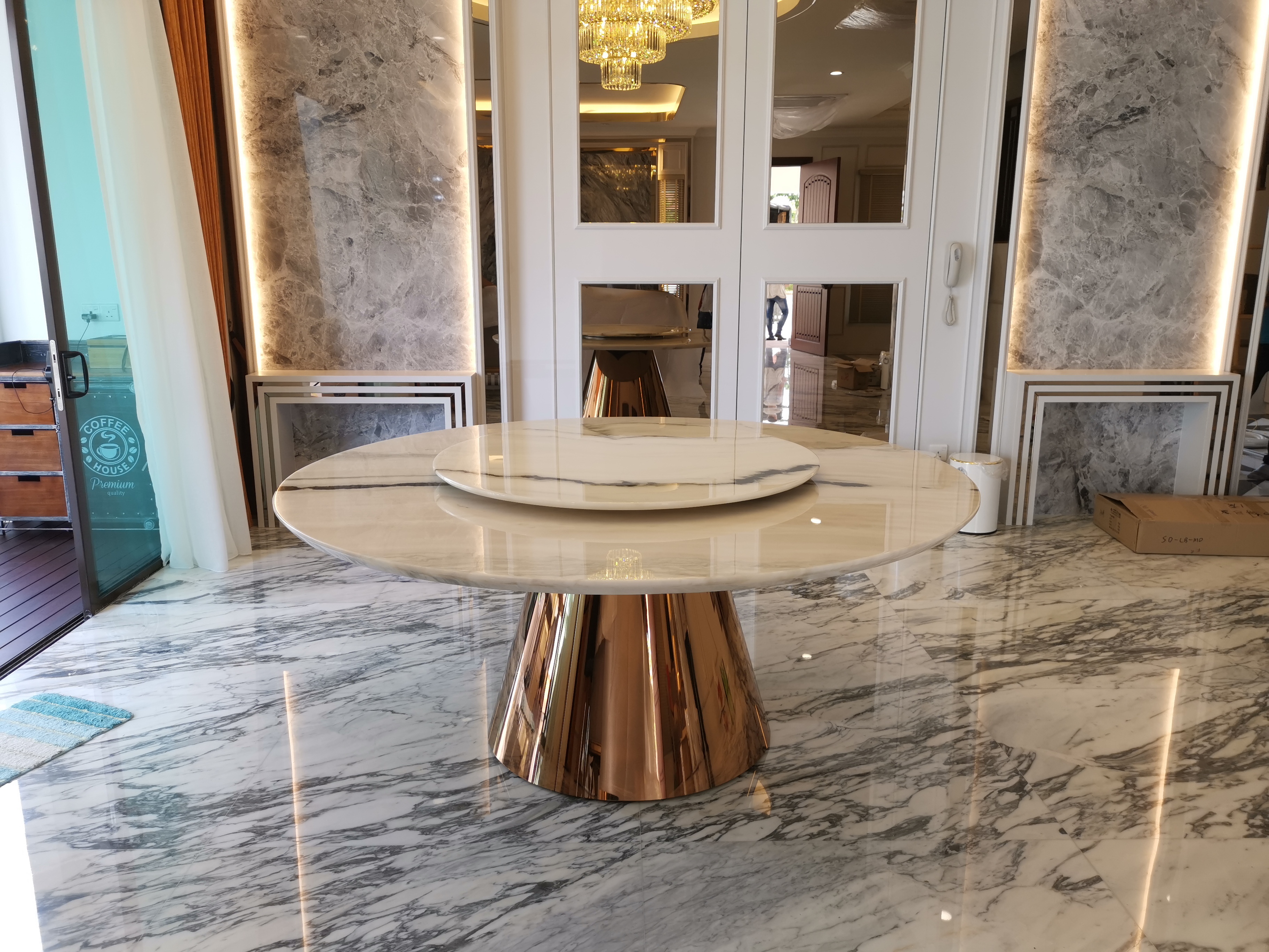 Belluci Panda White | Marble Dining Table | Decasa Marble Marble Dining Table